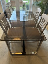 Pieff Epee Dining Table, Chrome & Smoked Glass / Original 70s Vintage