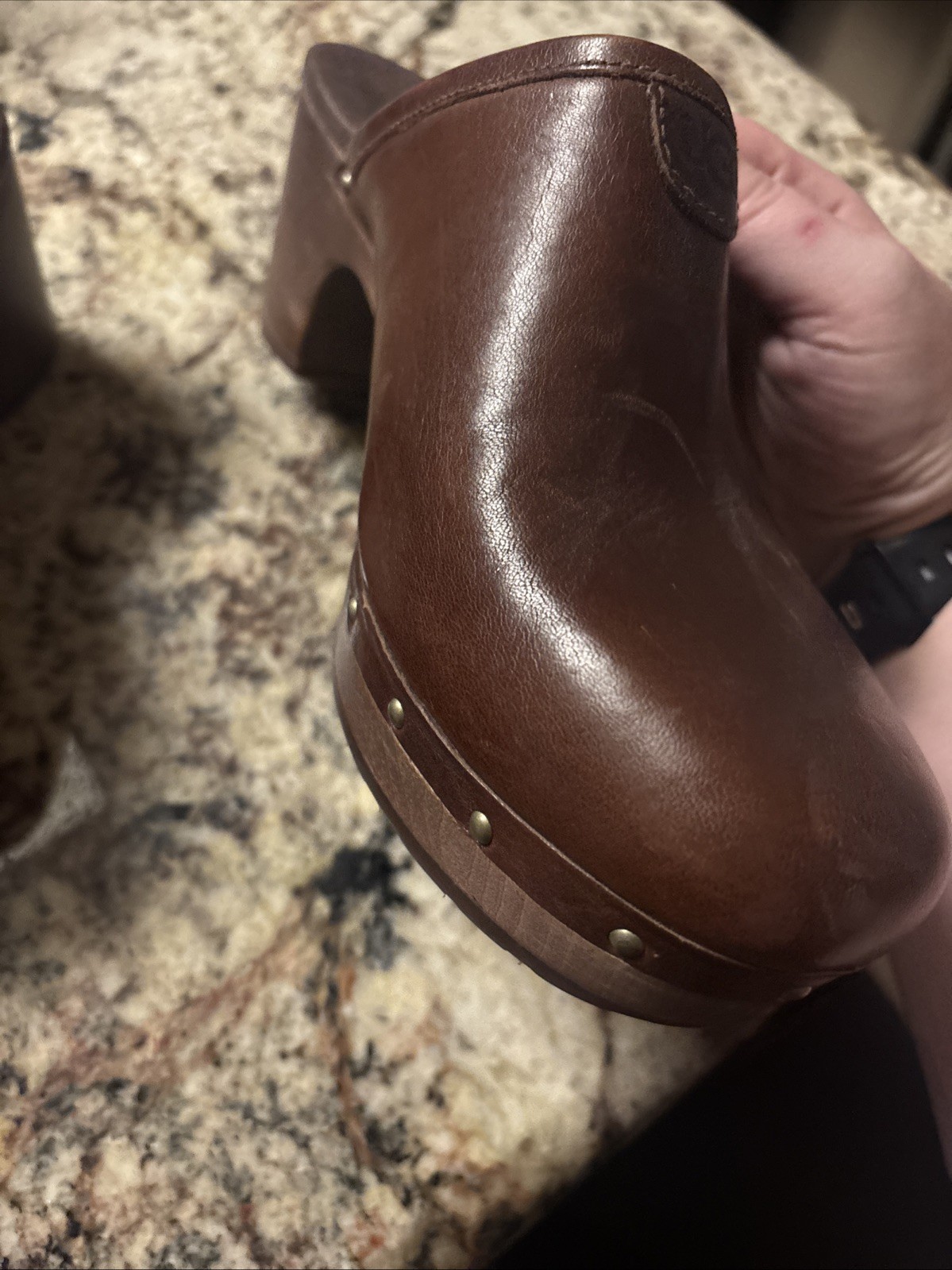 UGG brown leather platform mule clogs womens size… - image 4