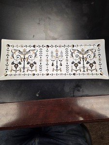 Vintage Castellon Espana Tile Trivet White Black Gold 6" x 15 5/8"