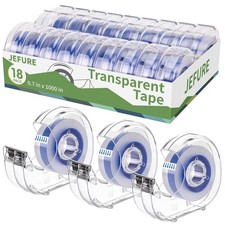 18 Pcs Transparent Tape with Dispenser, 0.7 x 1000 in, Blue Core Clear Tape Ro