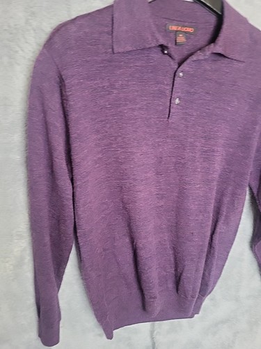 Linea Uomo Sweater Men Med Polo Banded Waist Wool Blend Collared Pullover Purple - Picture 4 of 16