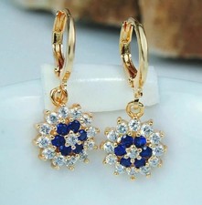 14K White Gold Plated 3Ct Round Cut Lab Created Tanzanite Drop Dangle Earrings