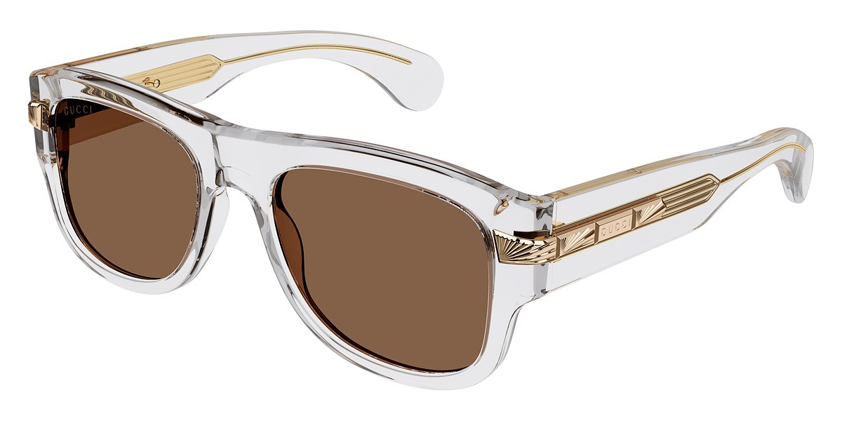 New Gucci Men Square Sunglasses GG1517S 004 Crystal/Brown Lens 54mm