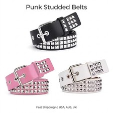 Punk Studded Belt Denim Goth Pyramid Metal Ri...