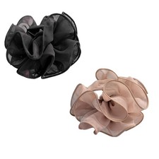 2PCS Large Chiffon Rose Hair Claw Clip Jaw 1 Count Pack of 2 , Black,Coffee