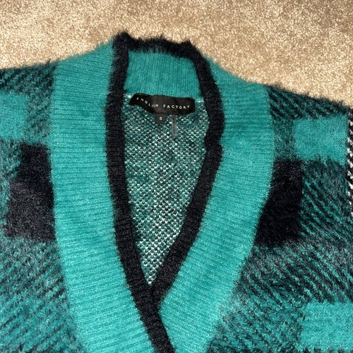 English Factory For VICI Sz S Paid Print Green Cardigan Sweater Snap Closure - Picture 3 of 24