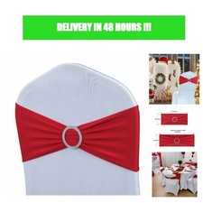 Chair Sashes Spandex Stretch Bows with Buckle Slider Wedding Decor Red 25PCS