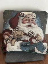Christmas Tapestry Throw Pillow Santa Claus Toys St Nick 15” X 14” Holiday Decor