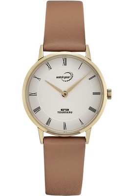 Tourneau Watch Gear Quartz Silver Dial Roman Numerals Leather Strap 32mm Swiss