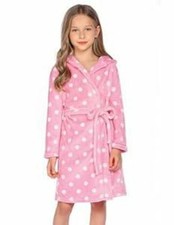 Boys Girls Fuzzy Hooded Flannel Bathrobe Sleepwear 6-7 Years, Pink Polka Dots 