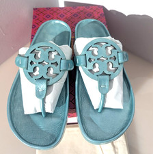 Tory Burch 225 MILLER CLOUD SANDAL Audrey Blue Turquoise Metallic Leather 7 8