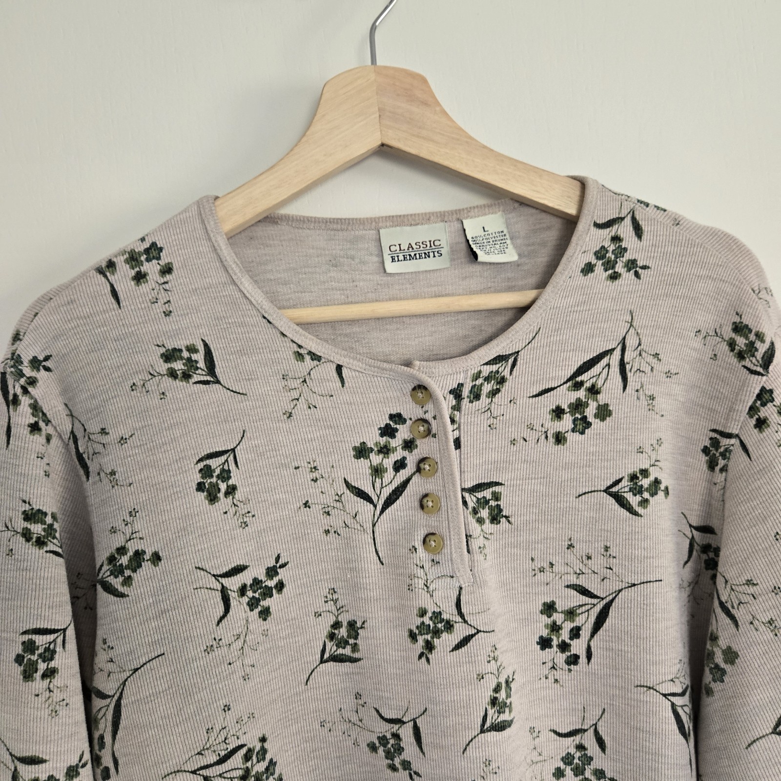 Classic Elements Floral Patterned Ribbed Long Sle… - image 2