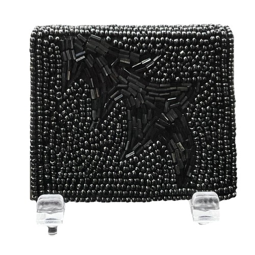 Vintage Black Beaded Powder Compact Styled By SCHILDKRAUT Complete  - Bild 3 von 9