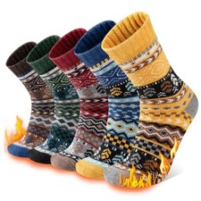 Wool Socks Mens Thick Winter Warm Hiking Pattern Thermal 5 Pairs-multicolor 03