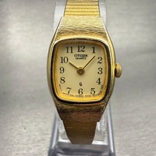 Citizen CQ Watch Women 16mm Champagne Dial Gold Tone Oval 3220-S09150 New Batt