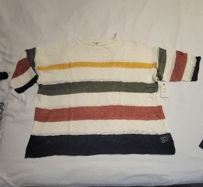 TERRA & SKY WOMENS PLUS MULTI COLOR STRIPE SS OPEN STITCH SWEATER NWT 3X