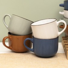Set Of 4 Chevron Stoneware Mugs Large 560ml Patterned Coffee Cups Microwave Safe