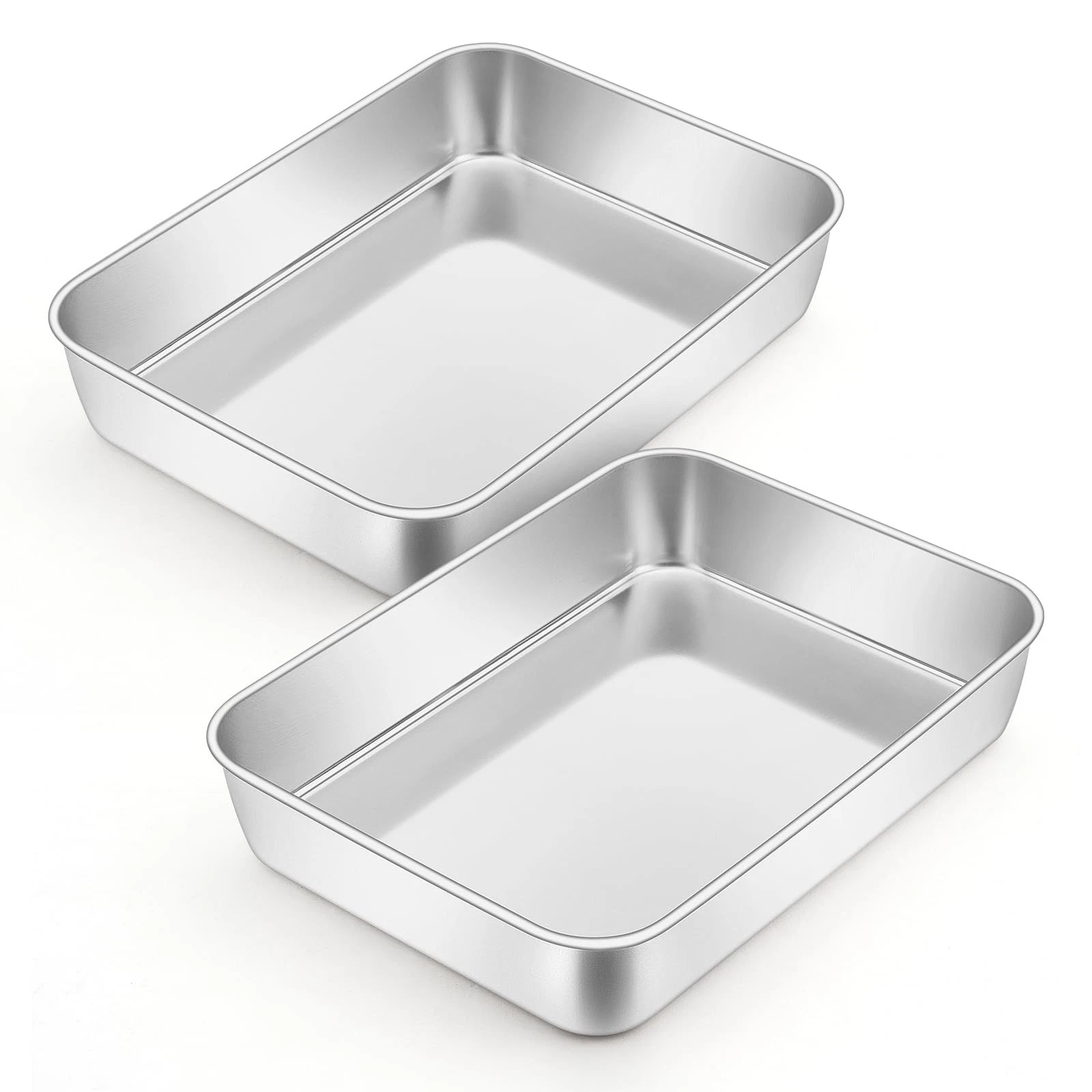 2 Pack Stainless Steel Lasagna Pan, 9.3 x 7 Inch Bakeware Cake Pan for Baking...