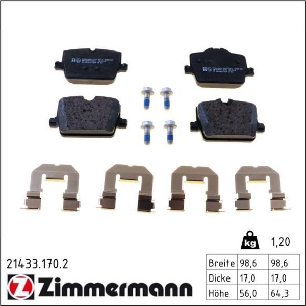 Zimmermann 21433.170.2 Bremsbelagsatz FüR BMW Toyota 3 4 Z4 Supra G20 G80 G28-image