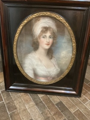 GROSSES Pastell Portrait Gemälde einer Dame Anfang 19. Jahrhundert