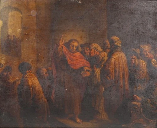 Biblical Scene Jesus Modesty Pharisee Oil Painting Probably 17th century