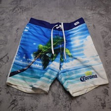 Corona Shorts Mens L Blue Lined Swim Trunks Beach Palm Tree Print Vacation