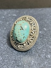 Vtg Large Cabochon Genuine Turquoise Southwes...