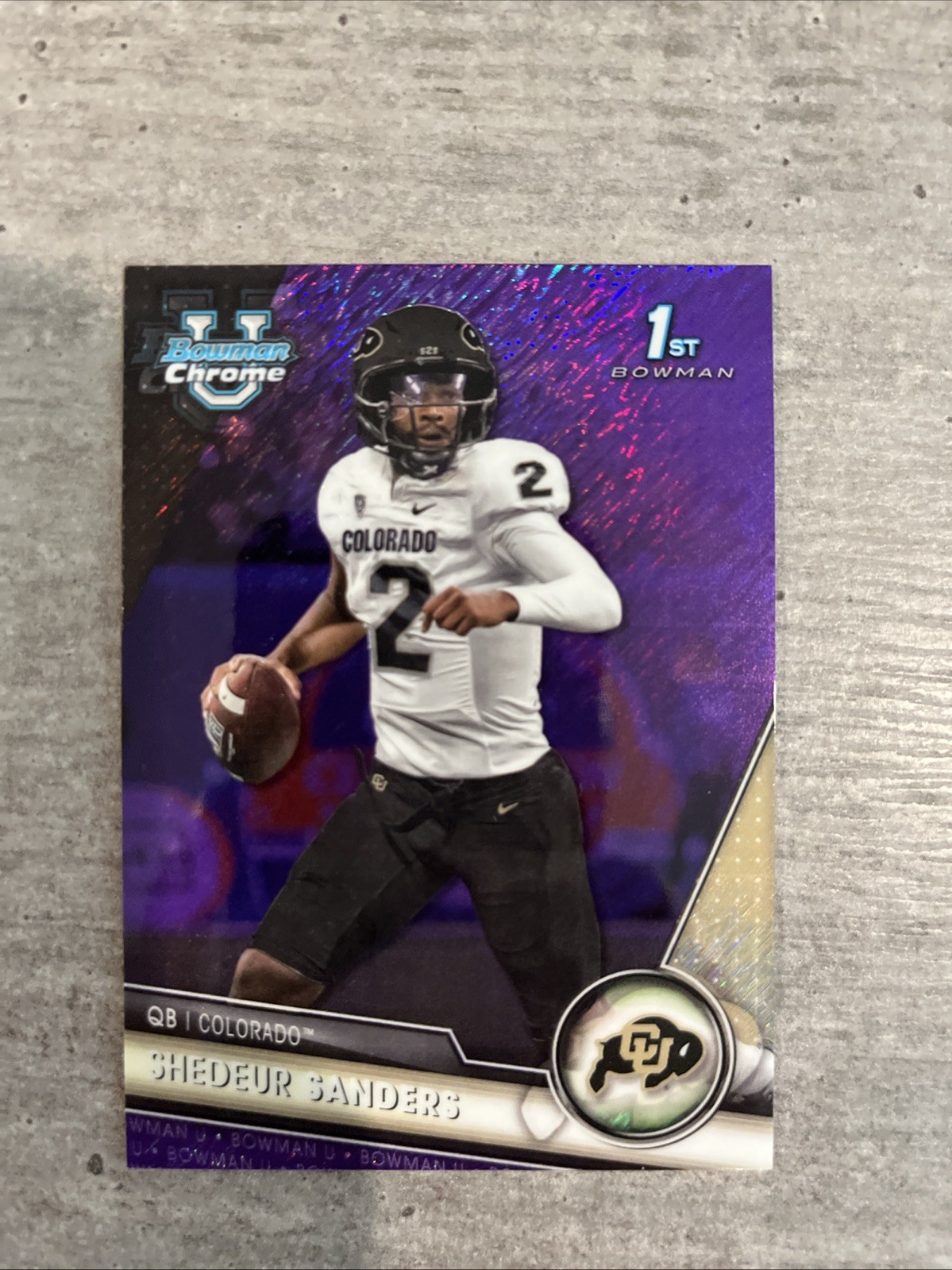 2023 Bowman University Chrome Shedeur Sanders #16 Purple Shimmer Refractor RC