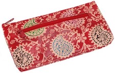 Mäppchen aus geprägtem Leder, Utensilo, Kosmetikbeutel, Federtasche - rot/bun