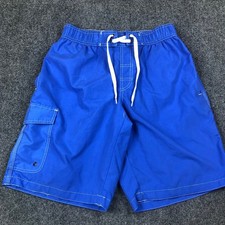 St Johns Bay Mens Swim Trunks Blue Cargo Pocket Mesh Lined Board Shorts Size M