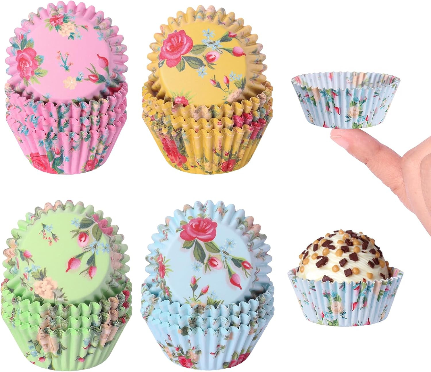 Floral Mini Cupcake Liners 400 Count Colorful Paper Baking Cups Food Grade Dispo
