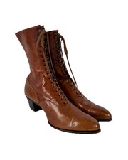 Antique 1910s 1920s Brown Leather Lace Up Edwardian Boots Godeman 1915 Vintage