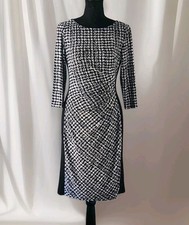 Lauren Ralph Lauren black white houndstooth sheath dress ruching at waist size 4