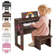 Pink/White/Brown Wood 37Key Kids Piano Keyboards Toddler Music Education w/Stool