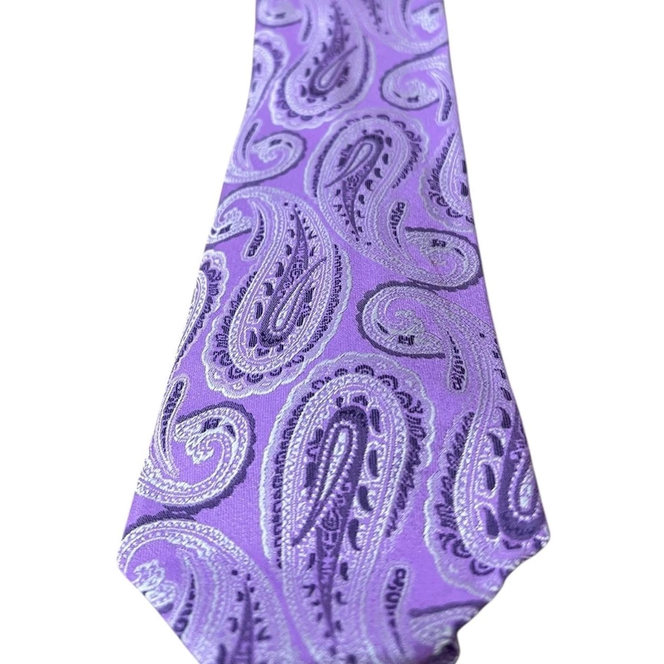 Hugo Boss 100% 真丝男式领带紫色佩斯利意大利制造 $98 全新带标签 — 第 2/4 张图片