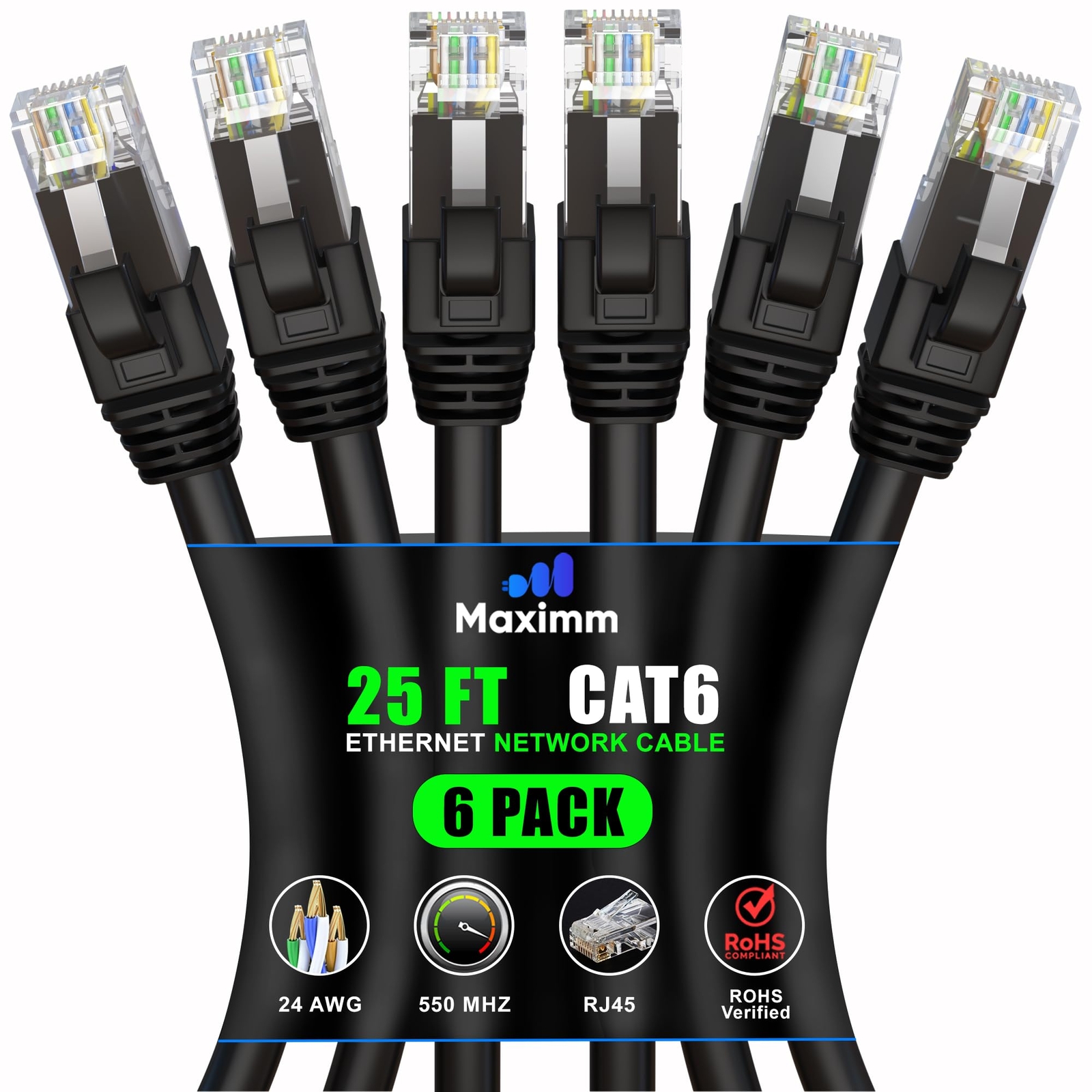 6-Pack Maximm Cat6 Ethernet Cable 6ft High-Speed LAN Internet Network Cables-image