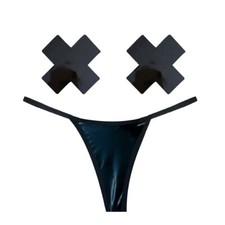 Neva Nude DOM Squad Black Wet Vinyl G-String Naughty Knix Pasties  Panties Set