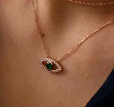 3Ct Round Lab-Created Emerald Women Pendant 14k Rose Gold Plated Silver 18 Chain