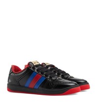 Authentic Mens Gucci Black GG Screener Black Blue Red Sneaker New UK8 US8.5 IT42