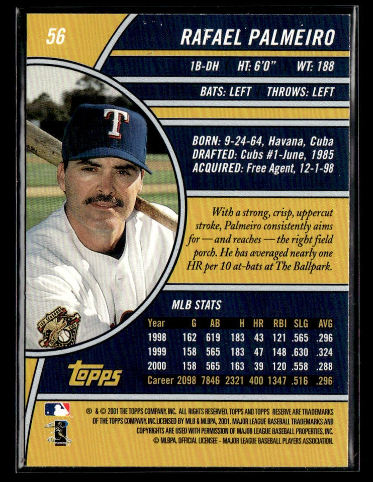 2001 Topps Reserve #56 Rafael Palmeiro Card Texas Rangers - Image 2 of 2