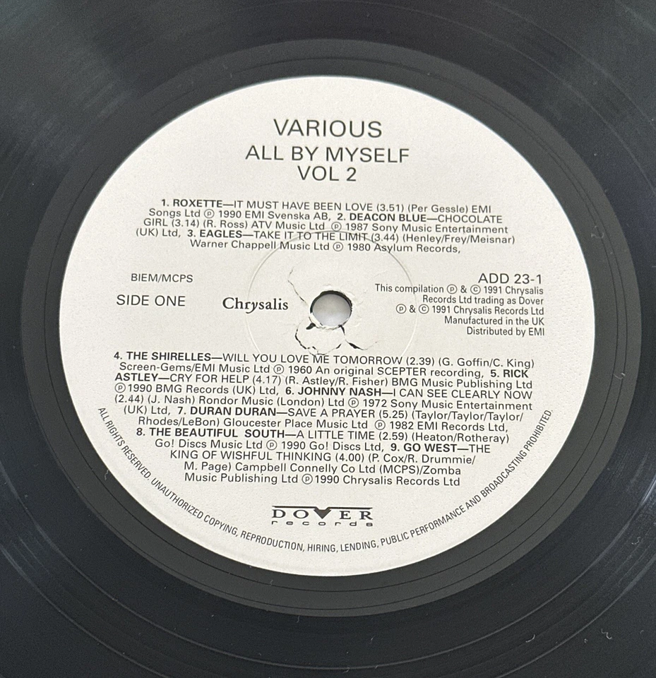 Various - All By Myself Vol. 2 Lp Vinyl Record Love Songs EX / EX Condition - Imagem 4 de 4