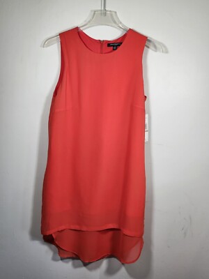 Sharagano Red Tangerine Boatneck Sleeveless Shift Sheath Chiffon Dress S 12 NWT 