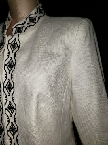 TALBOTS Womens Open Front Suit Blazer Jacket Coat Sz 10 Medium White-Black Trim - Picture 8 of 11