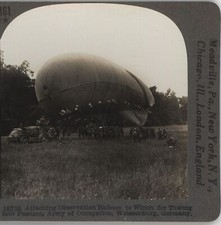 Attaching Observation Balloon to winch Weissenburg Germany WWI Stereoview c1915