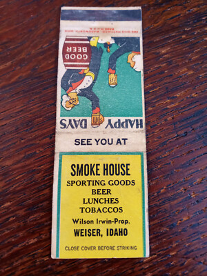 Vintage Matchcover: Smoke House Sporting Goods-Beer-Lunch-Tobacco, Weiser,  ID