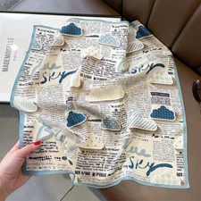 100% Boutique Silk Wrap Square Cartoon Cloud Letters Printing Shawl 53*53cm