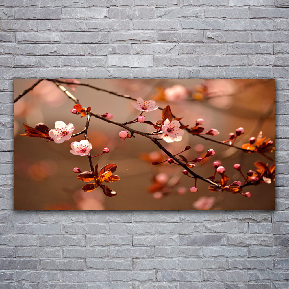 Tableau sur verre acrylique 120x60 cm d'une branche de fleurs nature pour salon