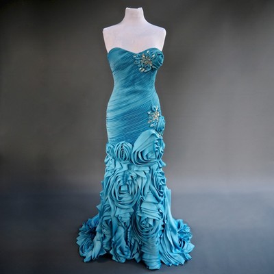 Mac Duggal Prom Pageant Dress Formal Gown Body Con Ruched 3D Rose Applique 4 6