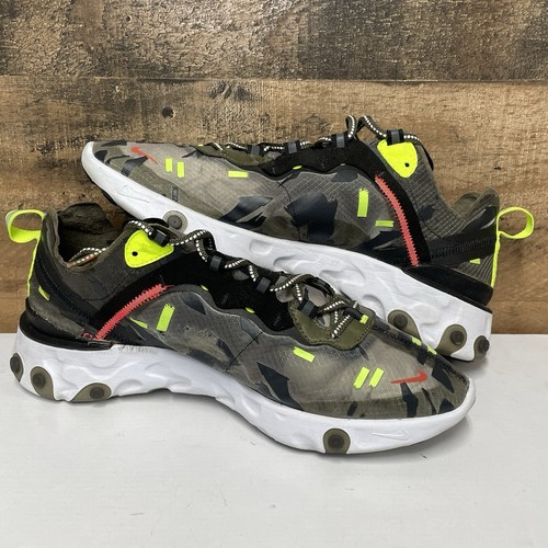 Nike React Element 87 Camo Medium Olive - Men's Size 10.5 - CJ4988 200 - Picture 2 of 8