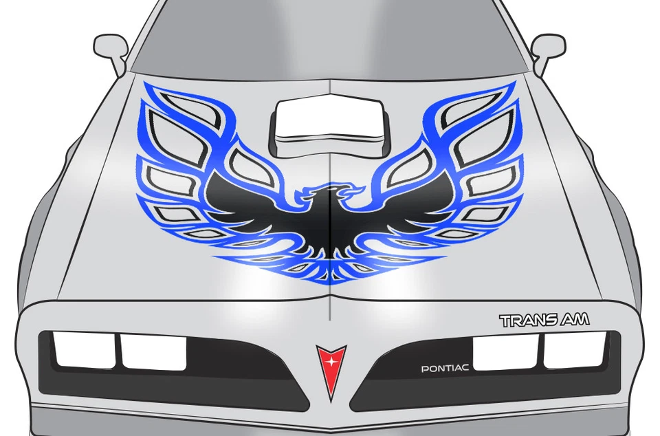 42" X 42" Firebird Hood Graphic Decal Sticker For Pontiac Trans Am BLUE BLACK - Image 2 of 2